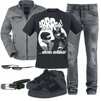 Outfit mit Schwarz T-Shirt Batman "EMP Gray"