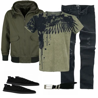 Outfit mit Schwarz Sneaker G-Star Raw "EMP Green"