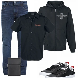 Outfit mit Schwarz Schuh Sneaker Guess "EMP"