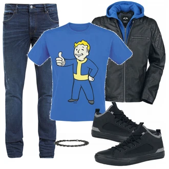 Outfit mit Blau T-Shirt Fallout "EMP"