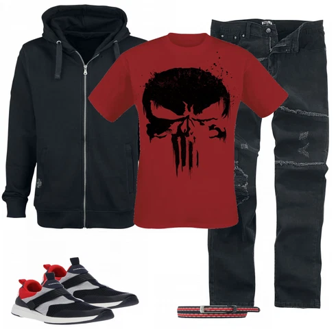 Grau Sportschuh kombinieren mit Rot T-Shirt