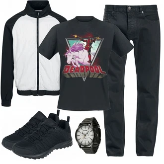Outfit mit Blau T-Shirt Deadpool "EMP Style"