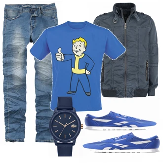 Outfit mit Blau T-Shirt Fallout "EMP"