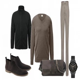 Outfit mit Grau Strickjacke Tchibo "Emporio Armani"