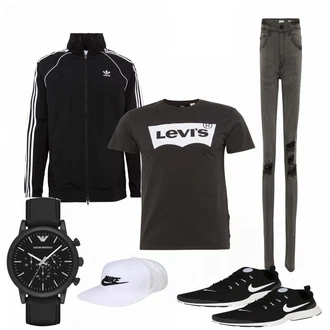 Outfit mit Schwarz Sneaker Nike "Erster"