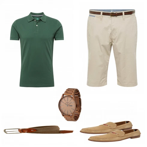 Grün T-Shirt kombinieren mit Braun Halbschuh SCOTCH & SODA