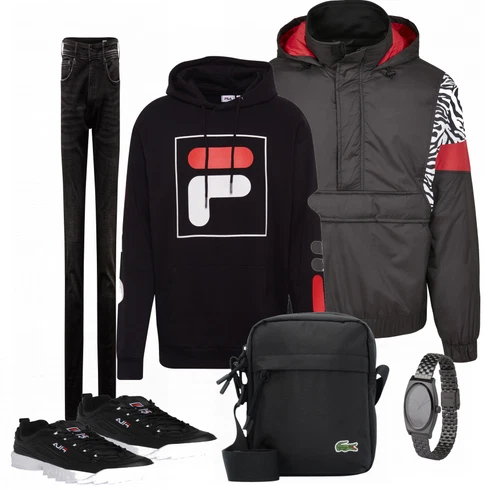 Schwarz Schultertasche Lacoste kombinieren mit Schwarz Sommerjacke Urban Classics