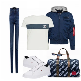 Outfit mit Grau/Weiß Sneaker/Leder Sneaker Tommy Hilfiger "Freizeit Outfit"