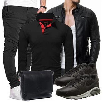 Echtleder Outfit mit Schwarz Jacke mit Seitlichem Reißverschluss/Motorradjacke/KunstLederjacke/Bikerjacke Redbridge "Freizeit Outfit"