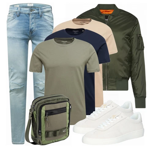 Weiß Schultertasche Camel Active kombinieren mit Schwarz Sommerjacke Urban Classics
