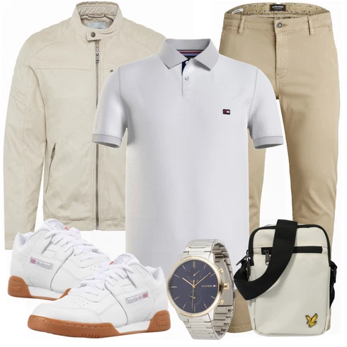 Grau Sneaker/Leder Sneaker Reebok Classic kombinieren mit Grau Lederjacke Jack & Jones
