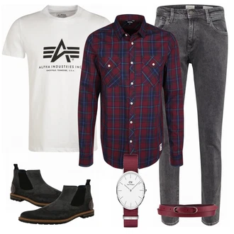 Outfit mit Grau/Schwarz Jeans SELECTED HOMME "Freizeit Outfit"