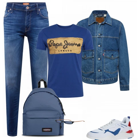Blau T-Shirt Pepe Jeans kombinieren mit Blau Sonnenbrille