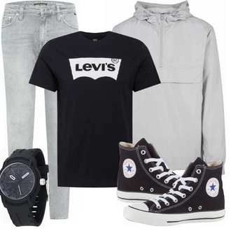 Outfit mit Schwarz/Grau Sneaker Converse "Freizeit Outfit"