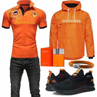 Outfit mit Orange Winter Parka/Regenjacke Rock Creek "Freizeit Outfit"