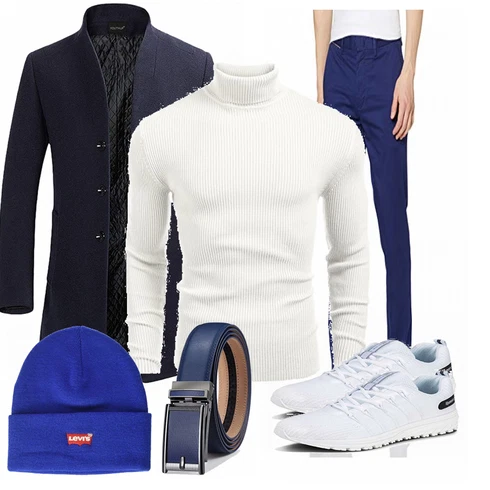 Weiß/Grau Schuh IceUnicorn kombinieren mit Blau Hose Tommy Hilfiger, Grau Hose COOFANDY, Blau Hose/Hut Levi's, Grau Hose BULLIANT