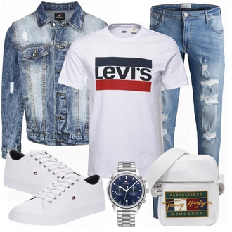 Outfit mit Grau/Weiß Sneaker/Leder Sneaker Tommy Hilfiger "Freizeit Outfit"