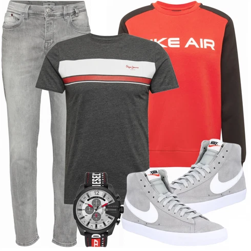Grau Schuh Sneaker Nike Sportswear kombinieren