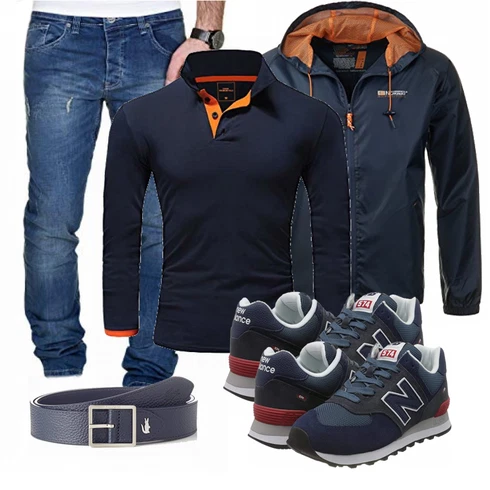 Blau Regenjacke Geographical Norway kombinieren