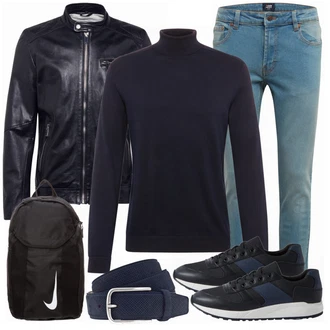 Outfit mit Schwarz Lederjacke Freaky Nation "Freizeit Outfit"