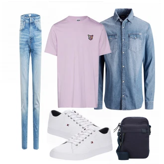Outfit mit Grau/Weiß Sneaker/Leder Sneaker Tommy Hilfiger "Freizeit Outfit"