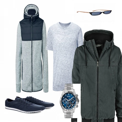 Blau Sonnenbrille kombinieren mit Grau Uhr Boss