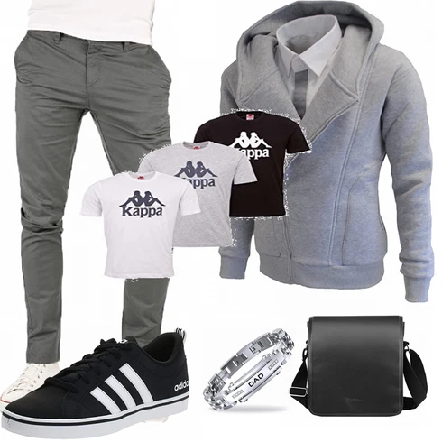 Grau T-Shirt Kappa kombinieren mit Blau Trachtenmode Adidas