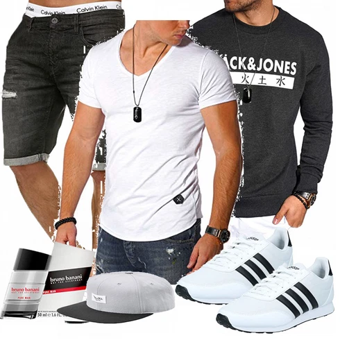 Grau T-Shirt kombinieren mit Weiß Trachtenmode Adidas