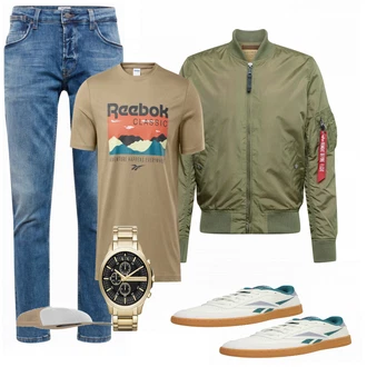 Outfit mit T-Shirt Reebok Classic, Grau Sneaker Reebok Classic "Freizeit Outfit"