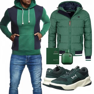 Outfit mit Türkis Winter Parka/Regenjacke Indicode Jeans "Freizeit Outfit"