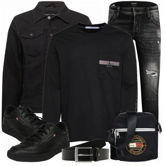 Outfit mit Schwarz Sneaker/Leder Sneaker Reebok Classic "Freizeit Outfit"