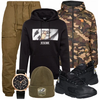 Outfit mit Schwarz/Rot Winterjacke Urban Classics "Freizeit Outfit"