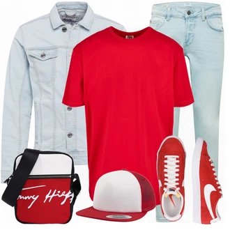 Outfit mit Grau/Rot Sneaker/Leder Sneaker Nike Sportswear "Freizeit Outfit"