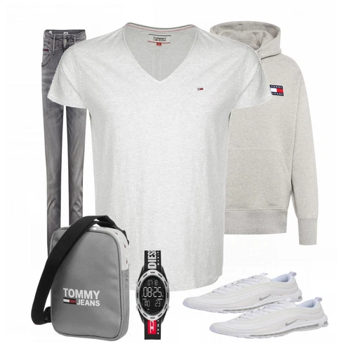 Grau T-Shirt Tommy Jeans kombinieren