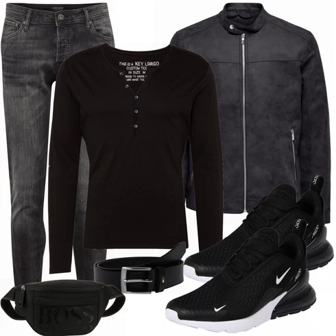 Schwarz Lederjacke Only & Sons kombinieren