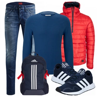 Outfit mit Blau Sportrucksack Adidas Performance "Freizeit Outfit"