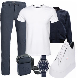 Outfit mit Grau/Weiß Sneaker/Leder Sneaker Tommy Hilfiger "Freizeit Outfit"