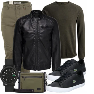 Outfit mit Schwarz Sneaker Lacoste, Schwarz Uhr Lacoste "Freizeit Outfit"
