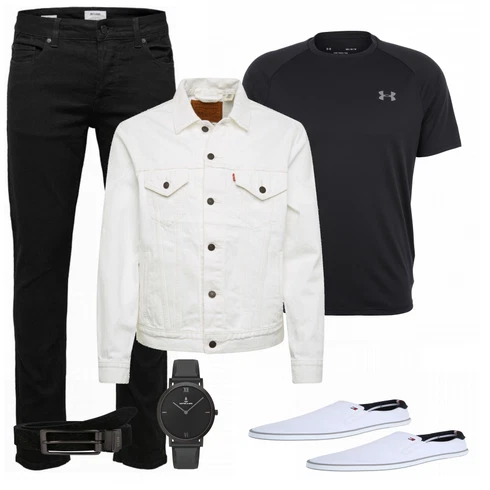 Schwarz Hose Only & Sons kombinieren mit Weiß Schuh Sneaker Tommy Hilfiger