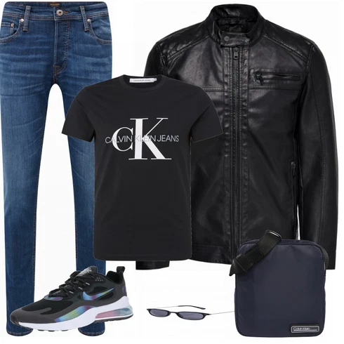 Schwarz Lederjacke Only & Sons kombinieren