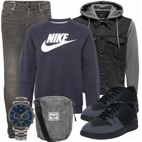 Grau Schultertasche Herschel kombinieren mit Schwarz Sommerjacke Only & Sons