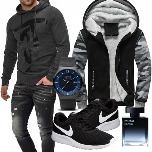 Schwarz Winter Parka VSUSN kombinieren