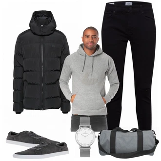 Outfit mit Schwarz Winterjacke Urban Classics "Freizeit Outfit"