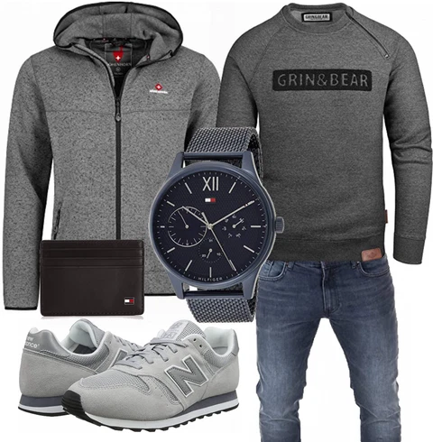Grau Trachtenmode New Balance kombinieren mit Blau Accessoire Tommy Hilfiger