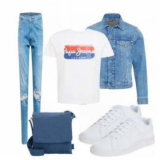 Outfit mit Weiß/Grau Sneaker Nike Sportswear "Freizeit Outfit"