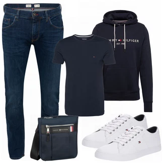 Outfit mit Grau/Weiß Sneaker/Leder Sneaker Tommy Hilfiger "Freizeit Outfit"