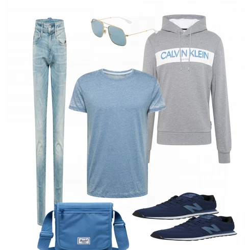 Blau T-Shirt Hailys Men kombinieren mit Weiß Sonnenbrille Ray-Ban