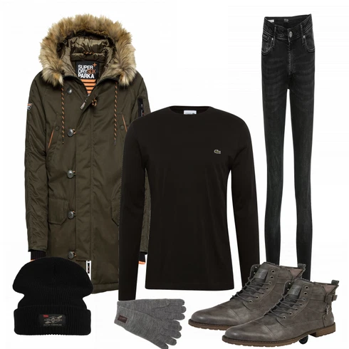 Schwarz WinterJacke Superdry kombinieren