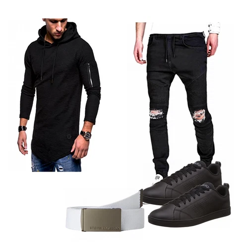 Blau Trachtenmode Adidas kombinieren mit Grau Gürtel Urban Classics