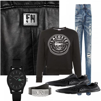 Outfit mit Schwarz Lederjacke Freaky Nation "FriendlyCroc"